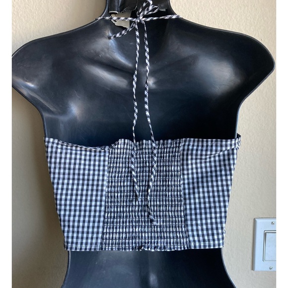 Bebe Black and White Plaid Cami Crop Top - Picture 2 of 2